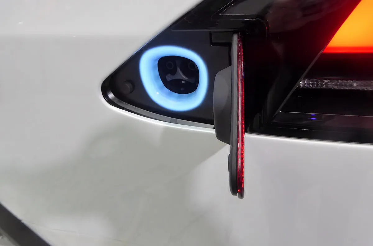Photograph of the charging port of the Tesla Model X P90D.